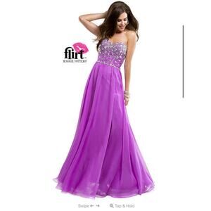 FLIRT MAGGIE SOTERRO Hot Violet Sweetheart Neckline Bling Slit Leg Chiffon P5830
